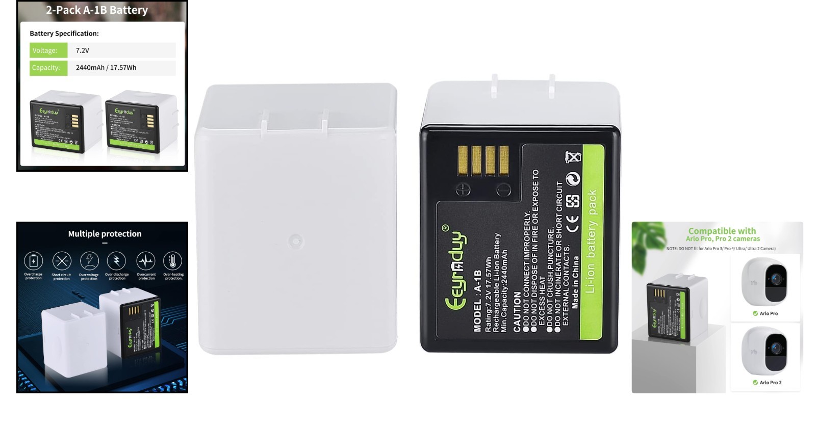 Rechargeable A-1B 2 Pack 2440mAh Batteries for Arlo Pro/Pro 2 Security