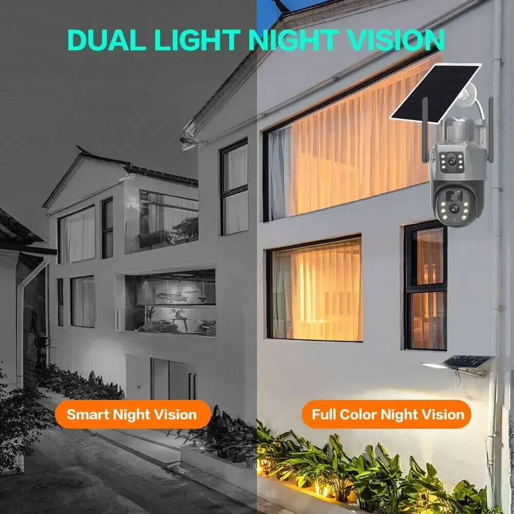 4MP 2 Lens WiFi Solar Camera Wireless Outdoor CCTV PTZ Home Security System Cam