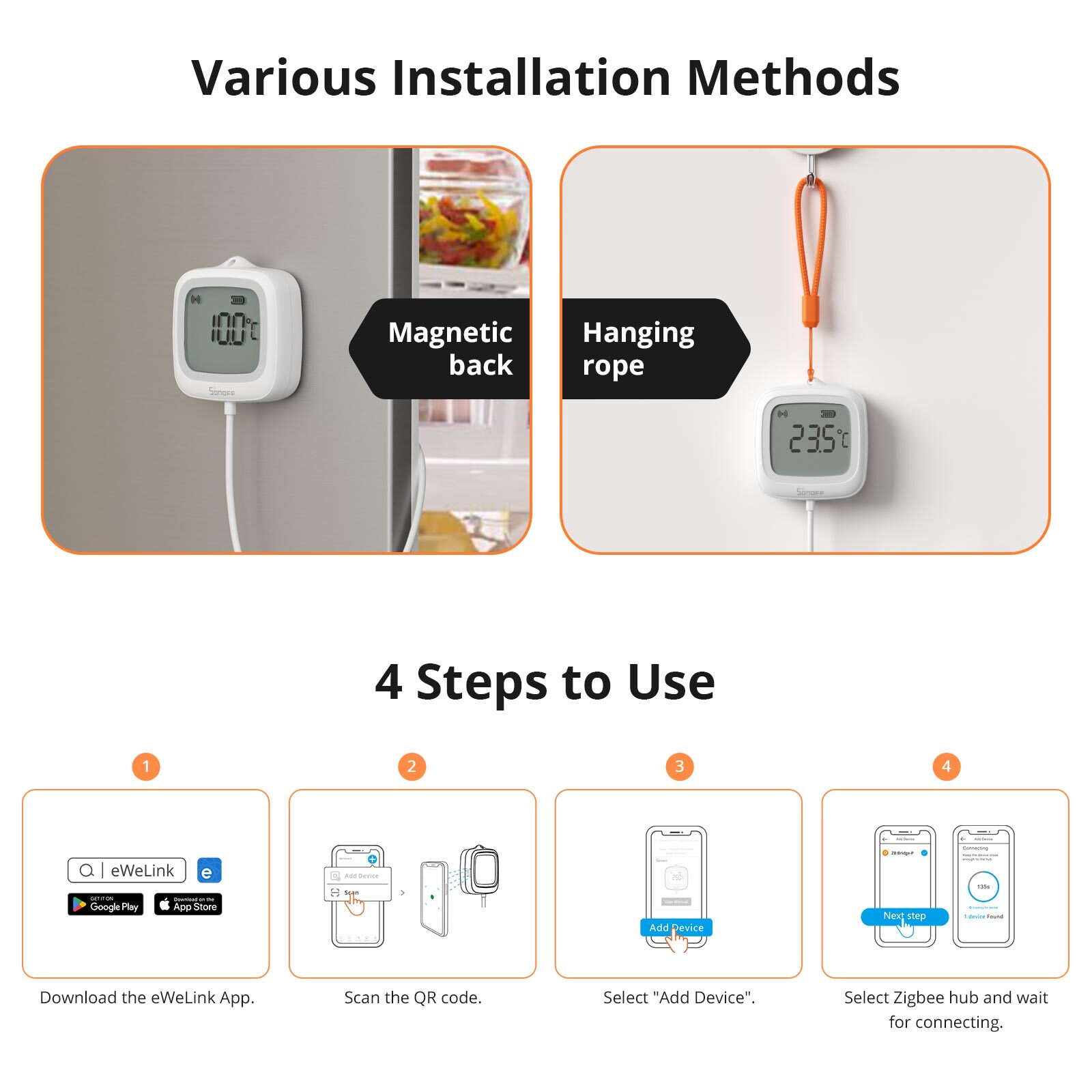 SONOFF IP65 Zigbee LCD Smart Thermometer Probe Temperature Detection with Probe