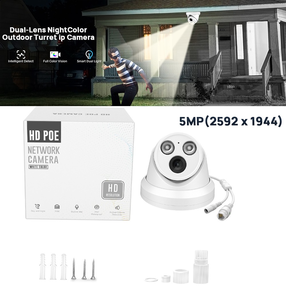 Vikylin Dual Light Turret Color+IR 5MP/8MP 4K POE CAMERA Onvif MIC IP67 Outdoor