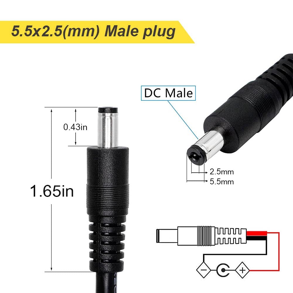 DC Power Pigtails Cable, DC 5.5MM x 2.5MM Male & Female Plug to Bare Wire Ope…