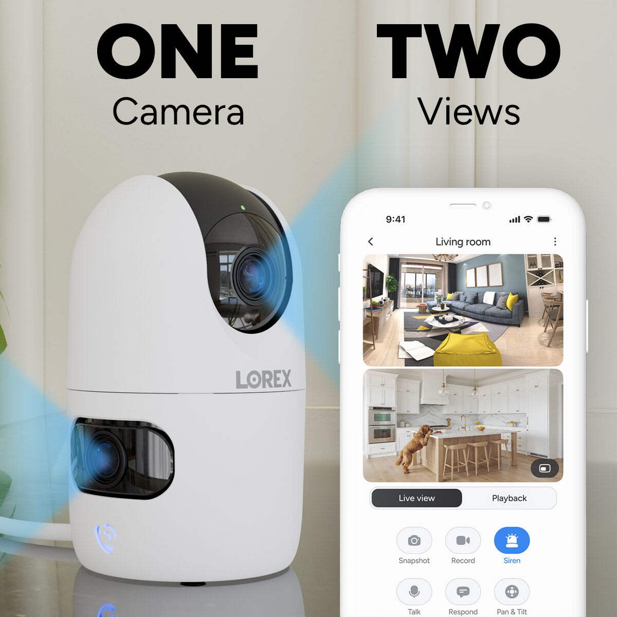 Lorex Connect | NEW APP | 2K Dual-Lens Indoor Pan-Tilt Wi-Fi Camera