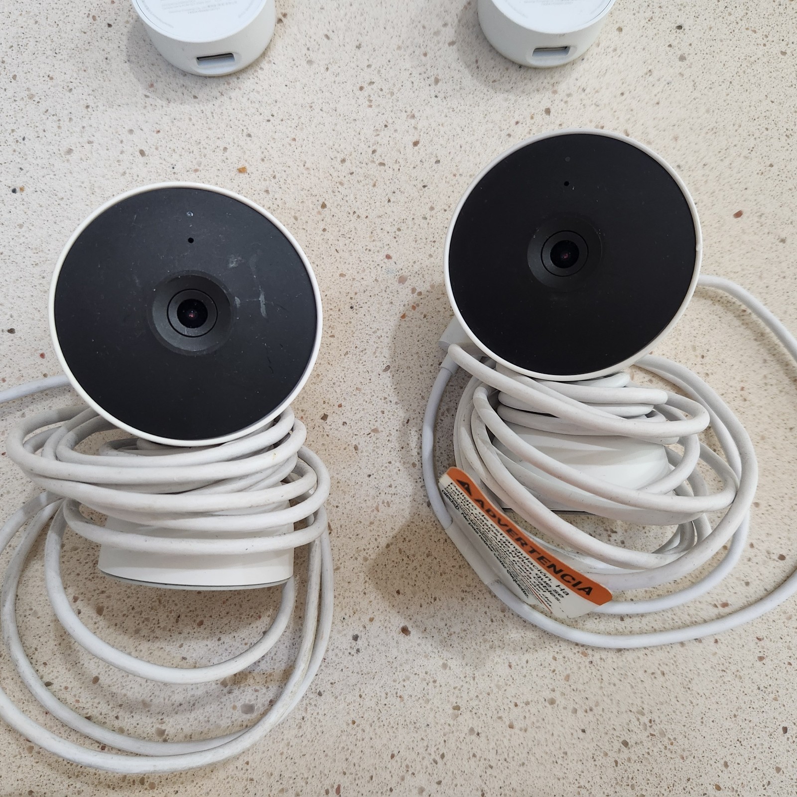 Two Google Nest Security Cams Indoor 1080p Wired 2nd Gen. GJQ9T (White Snow)