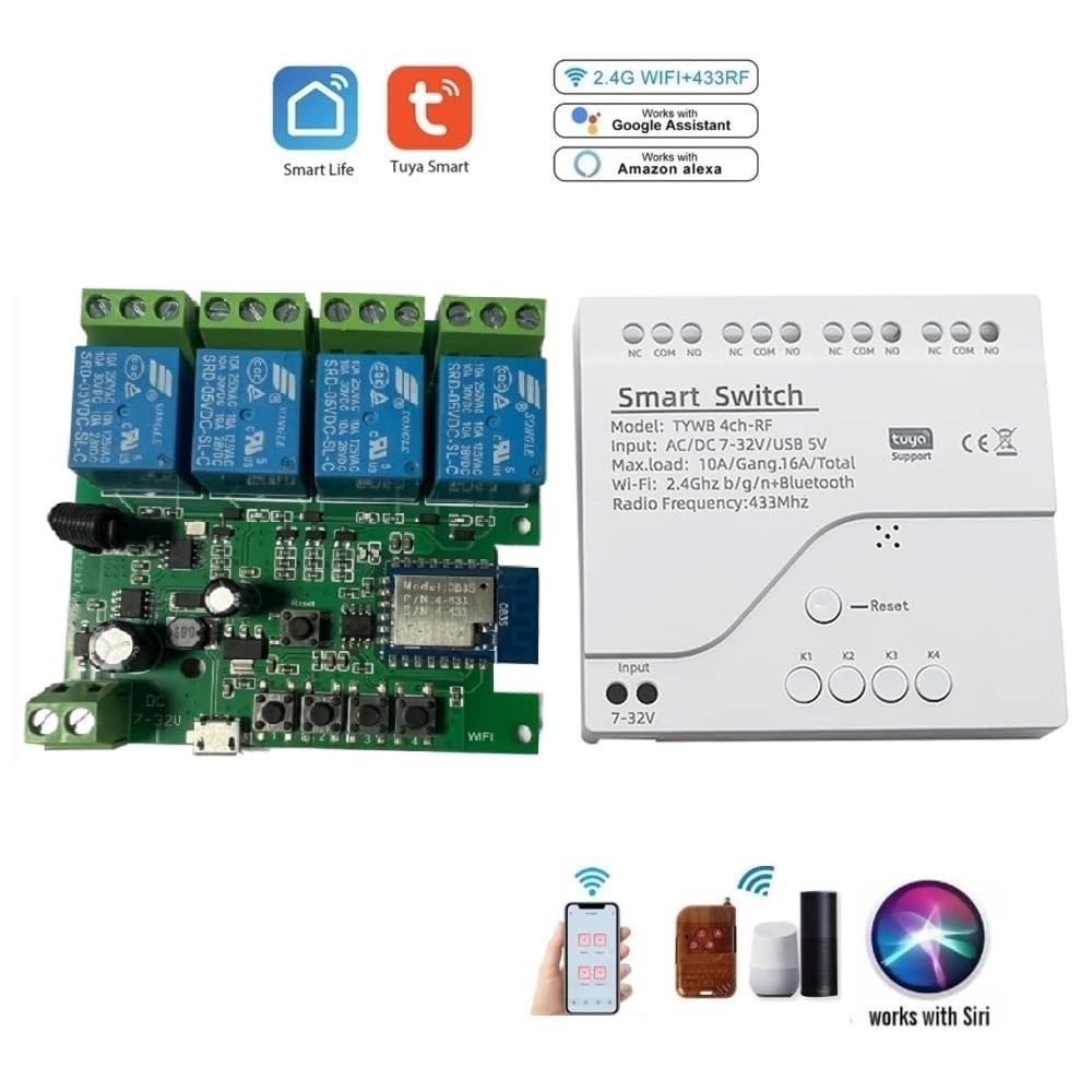4 Channel Smart WiFi RF Bluetooth Wireless Dry Contact Relay Switch Module,Ph…