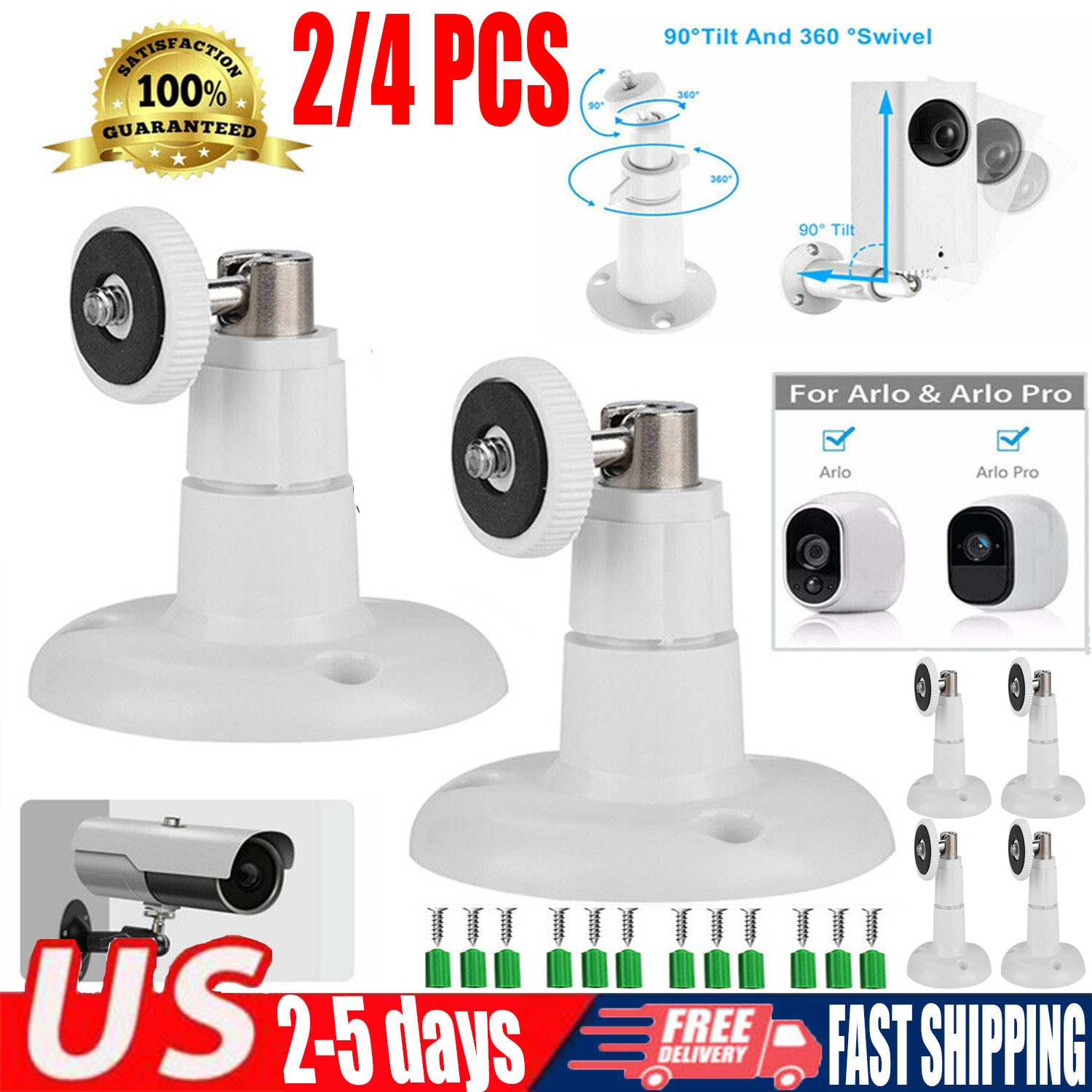 2/4PK Security Wall Mount for Arlo Pro 2 3 4 Pro Light Camera Indoor Outdoor Cam