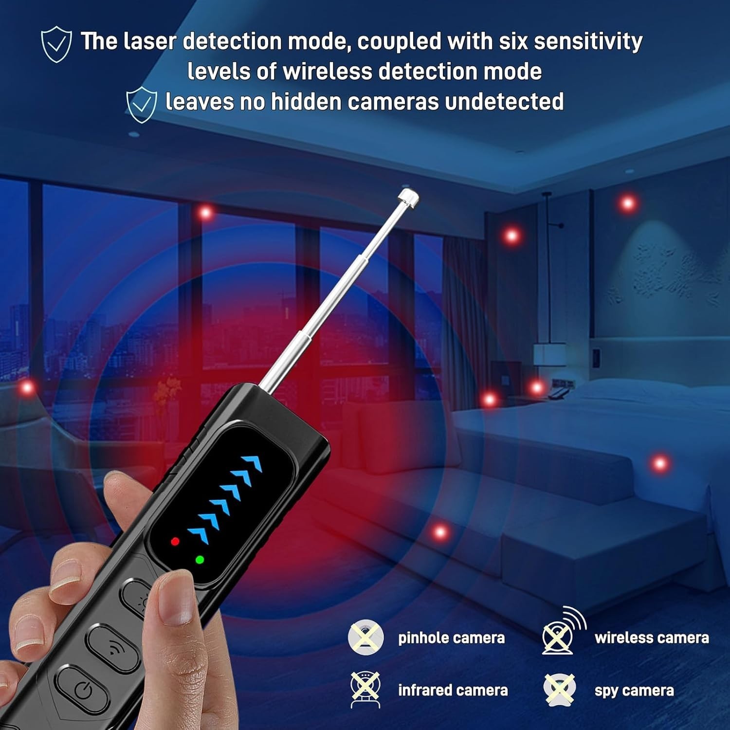 Travel-Friendly Hidden Camera Detector with Wireless Signal Detection Features