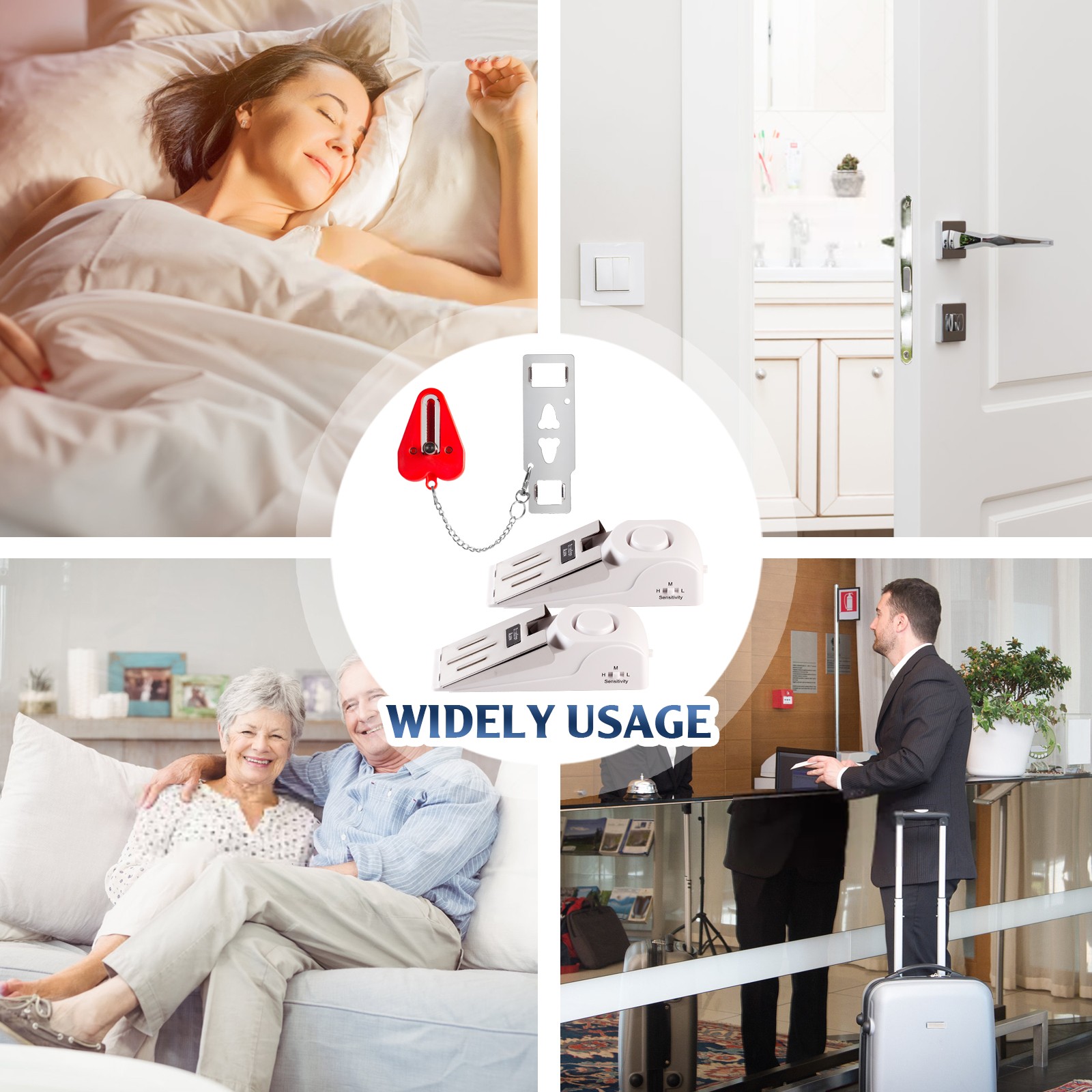 2 Pack Security Door Stop Alarm 120DB Hotel Home Portable Security Safety Tools