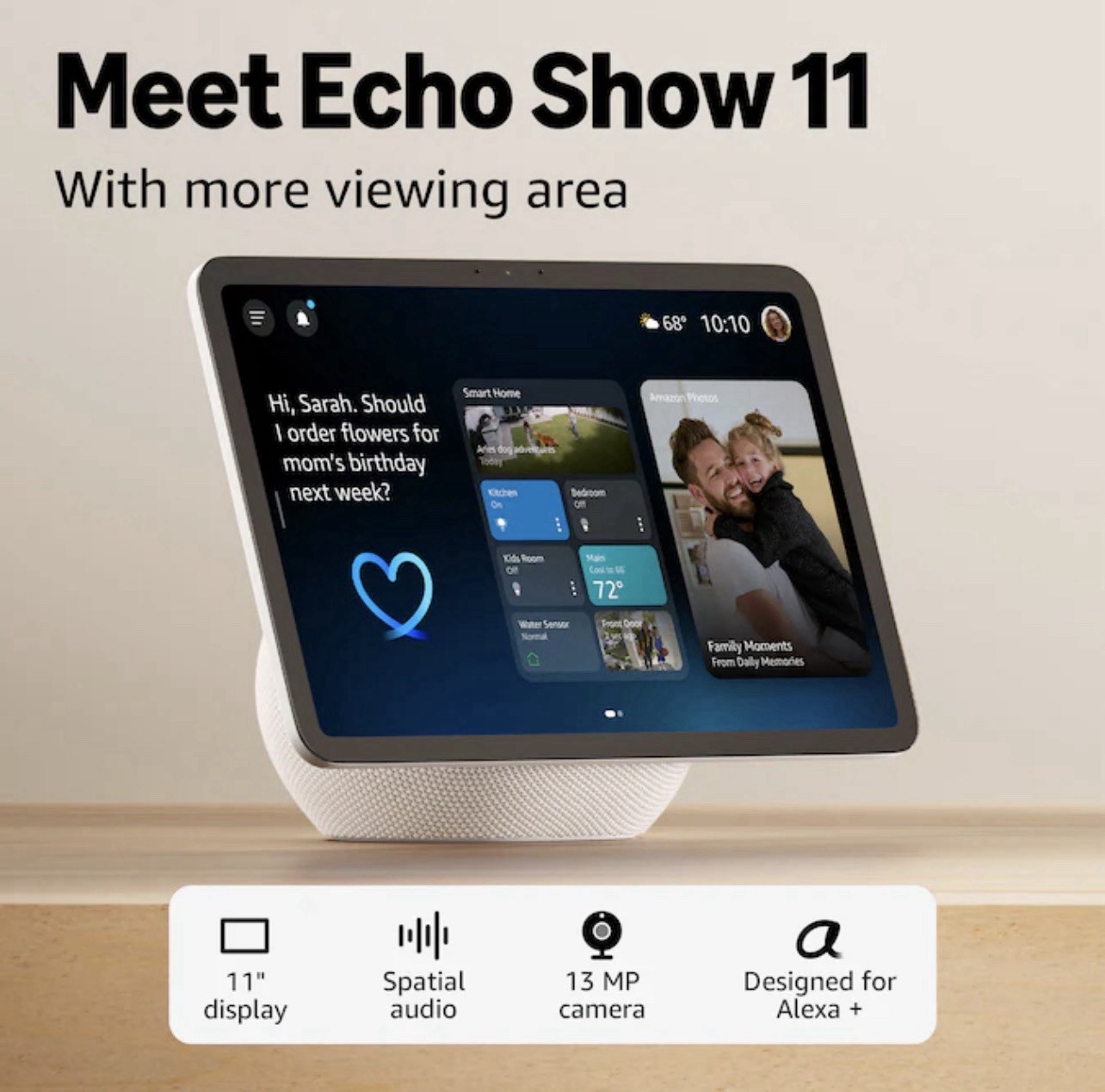 Echo Show 11 (Newest Model), Vibrant Full-Hd 11″ Display with More Viewing Area