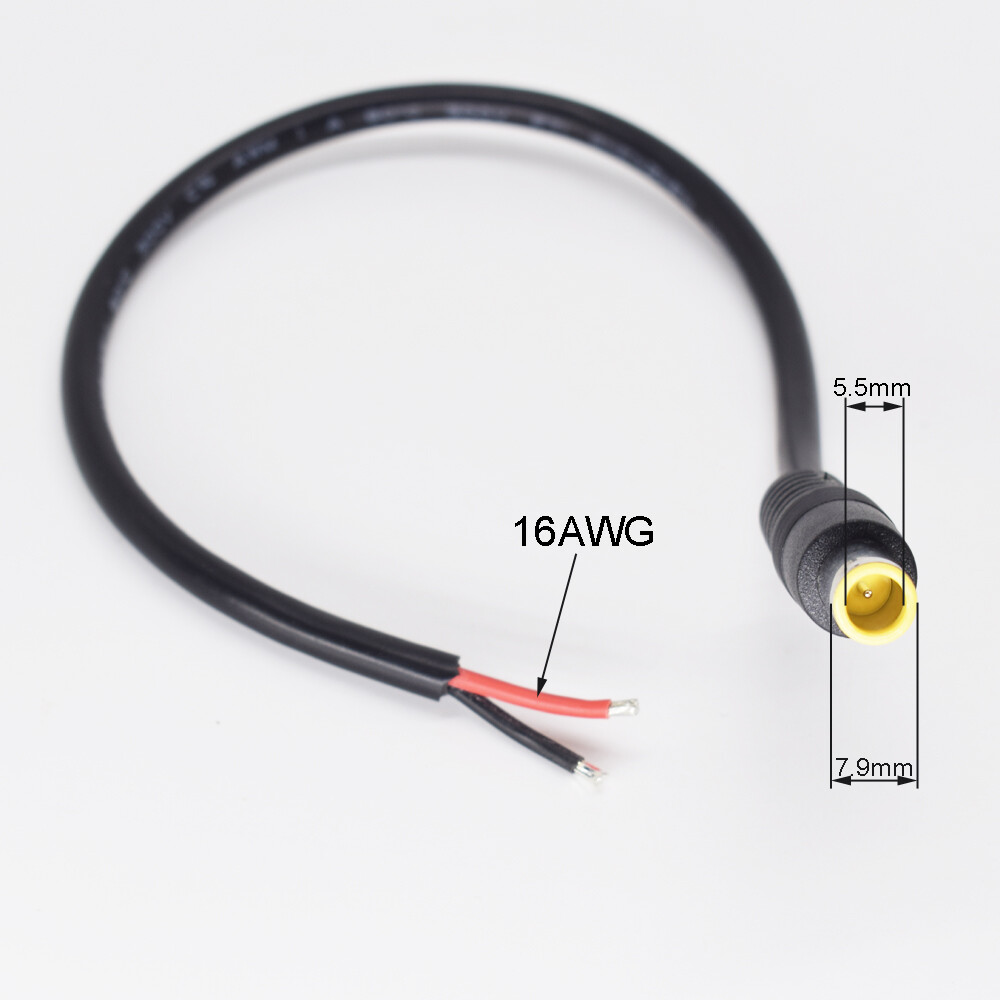 100pc 30cm 16AWG 7.9×5.5mm DC Power Socket Connector Cord Cable Pigtail DIY Lead