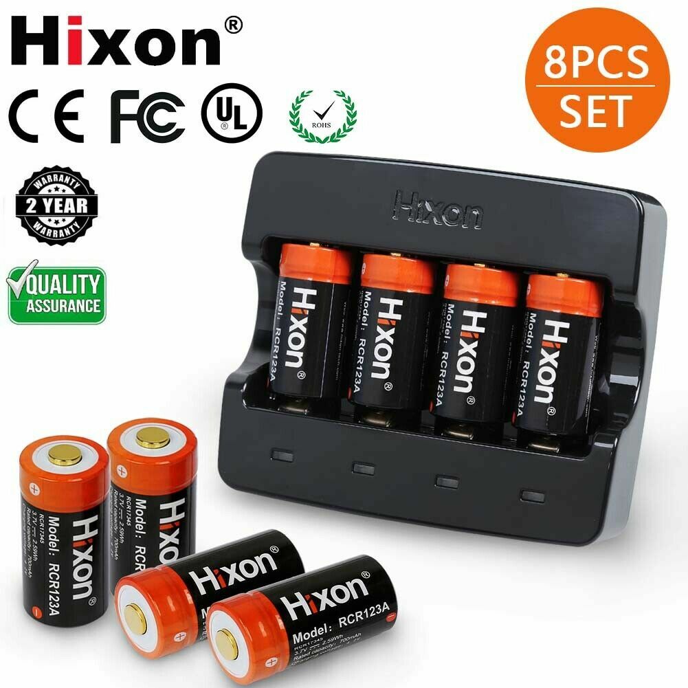8x 3.7V Rechargeable RCR123A Batteries with Charger for Arlo HD Security Camera