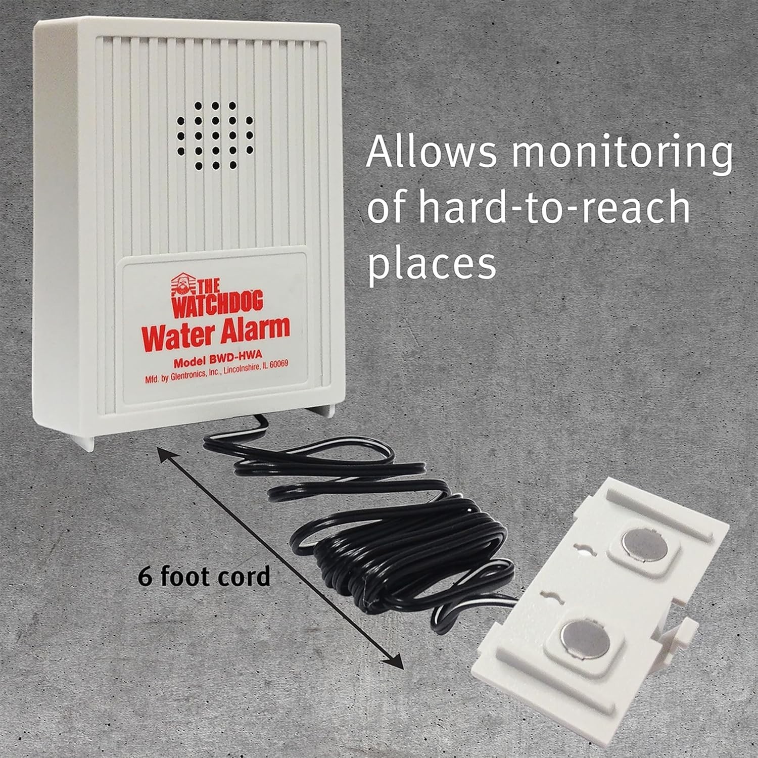 110 dB Water Alarm w/Detachable Sensor for Hard-to- Areas BWD-HWA