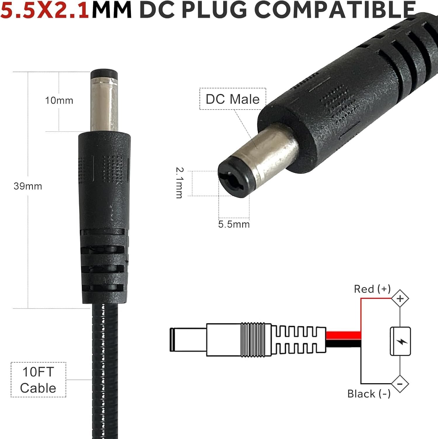 2 Pcs Chew-Resistant Trail Camera Power Cables, Compatible 79 inches, Black