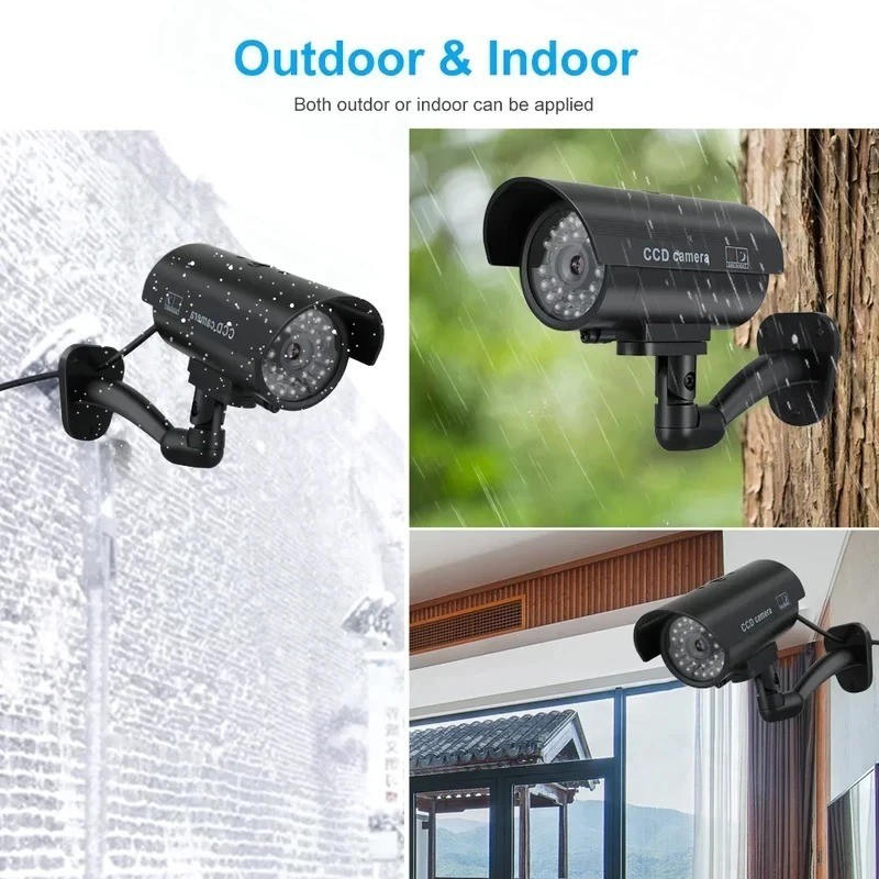 IR Bullet Fake Dummy Surveillance Security Camera CCTV & Record Light – Black