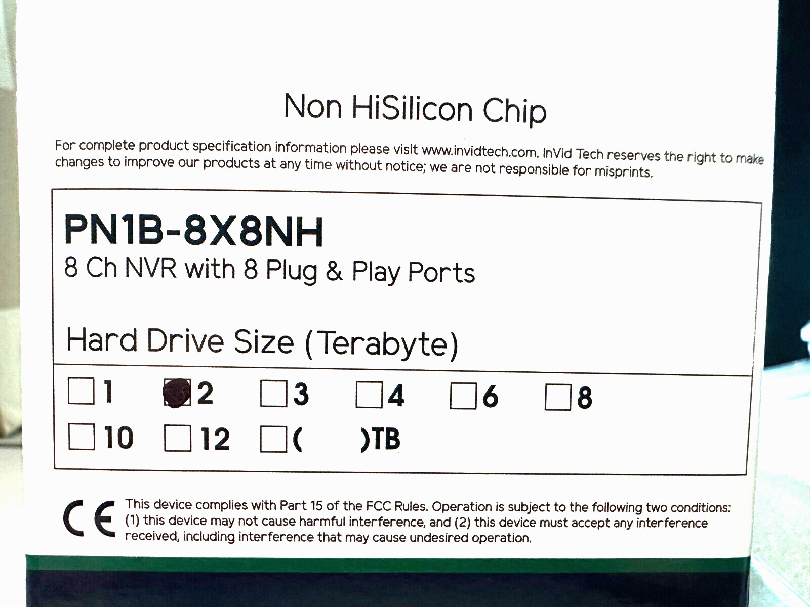 NEW Invid Tech PN1B-8X8NH 2TB 8 Channel NVR HDMI/VGA Out 2TB Hard Drive