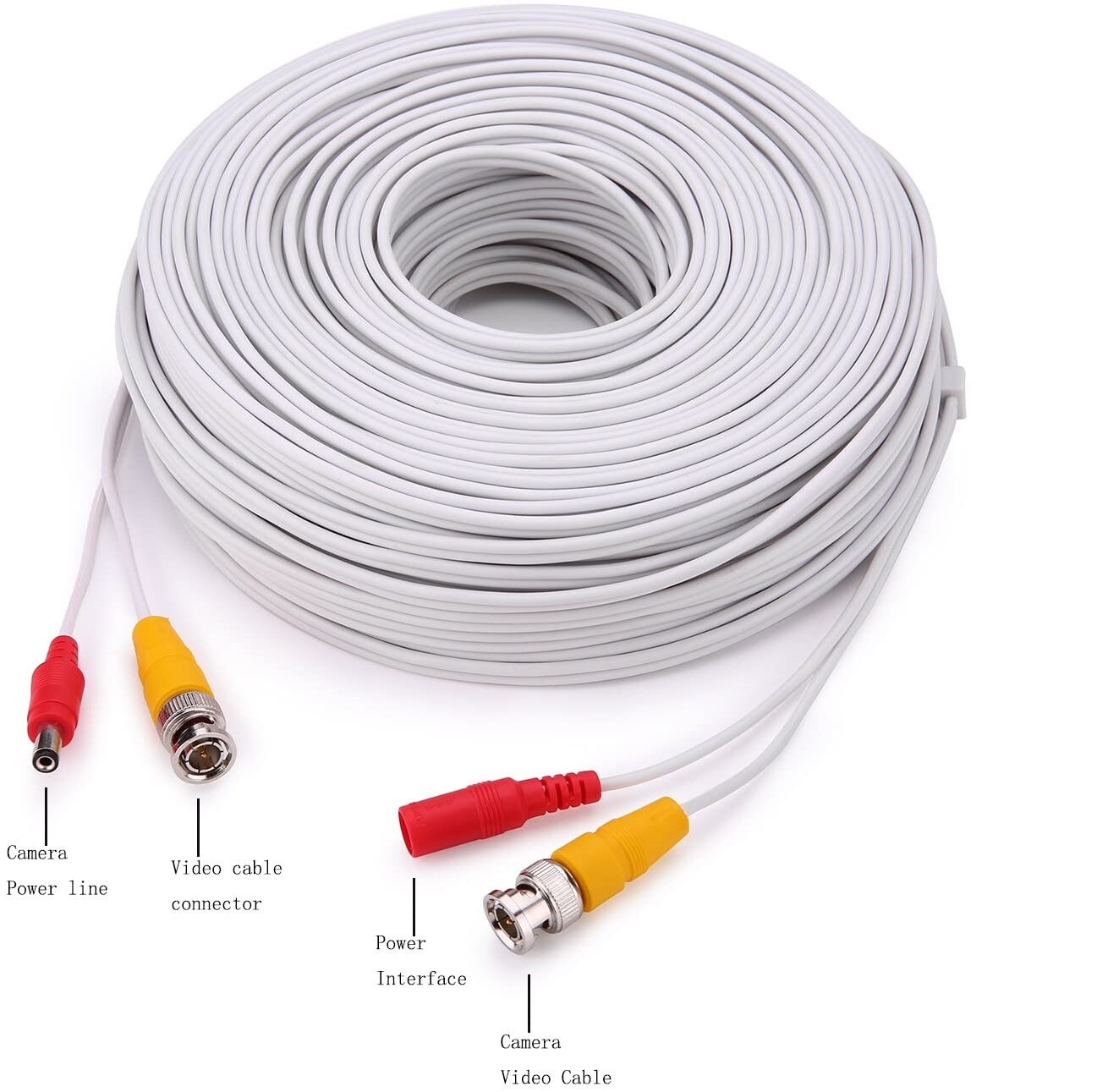 20FT CCTV Cable Security Camera Siamese Wire BNC DC Power Video White Black Lot