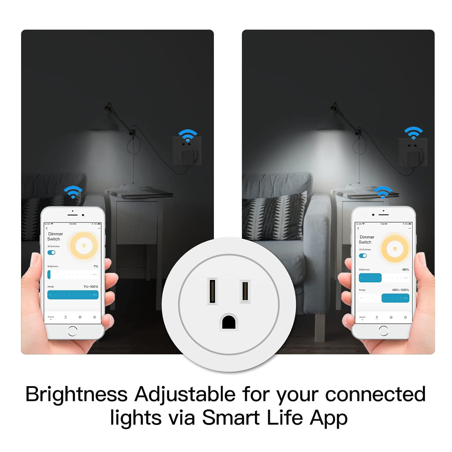 Smart Wifi Power Dimmer Plug, Brightness Adjust Timer Socket, Tuya Smart Life Ap