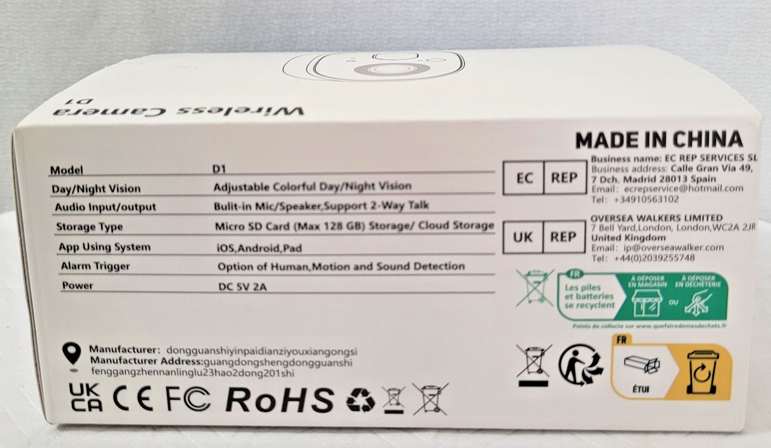Smart Wireless Battery Camera – ROHS 2.4GHz WiFi Model D1