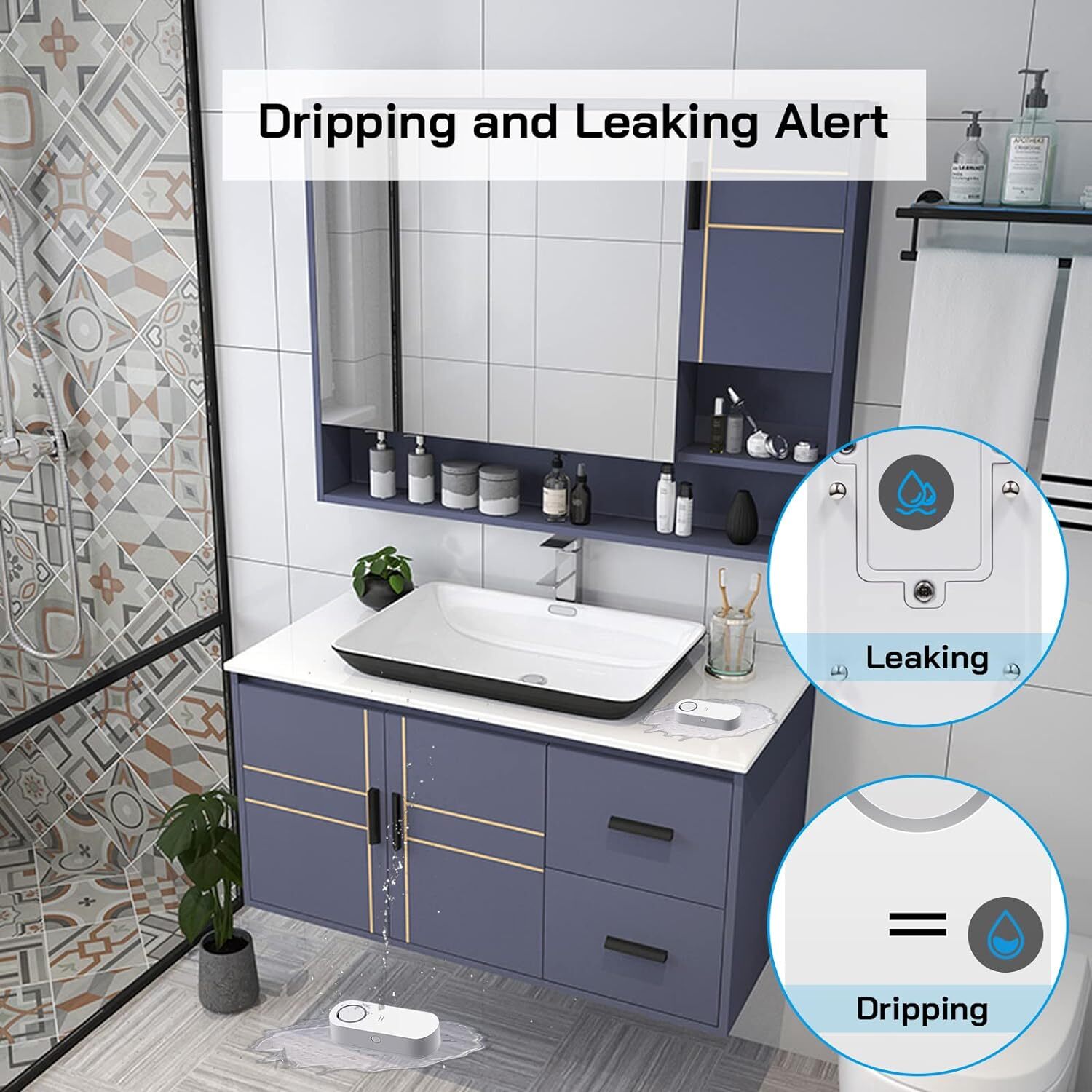 2x Water Leak Detectors Audio Alarm Senso Sensitive Leak 120dB for Home Kitchen
