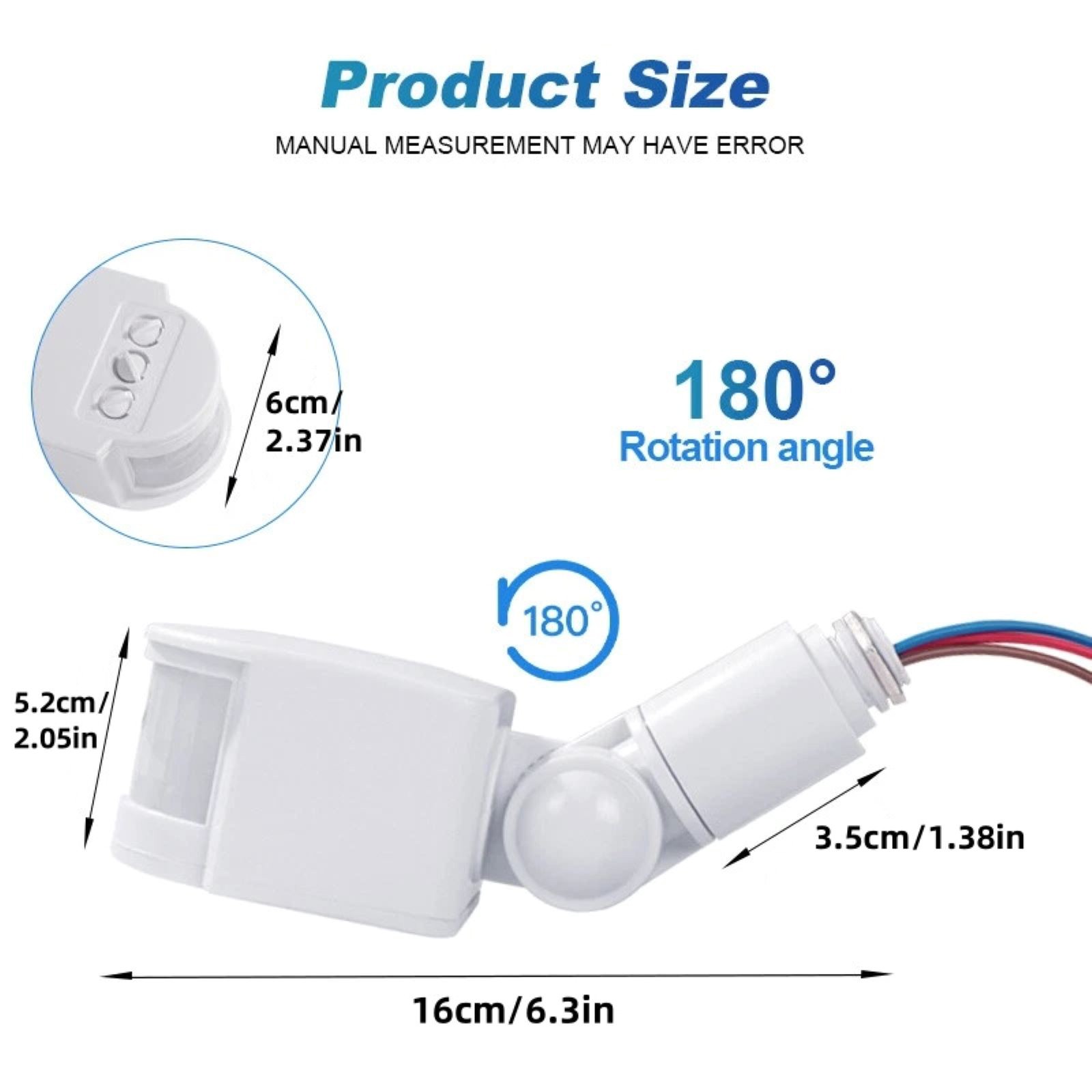 2pcs PIR Motion Sensor Switch Wall Light Switch Fit 16mm Thread Diameter