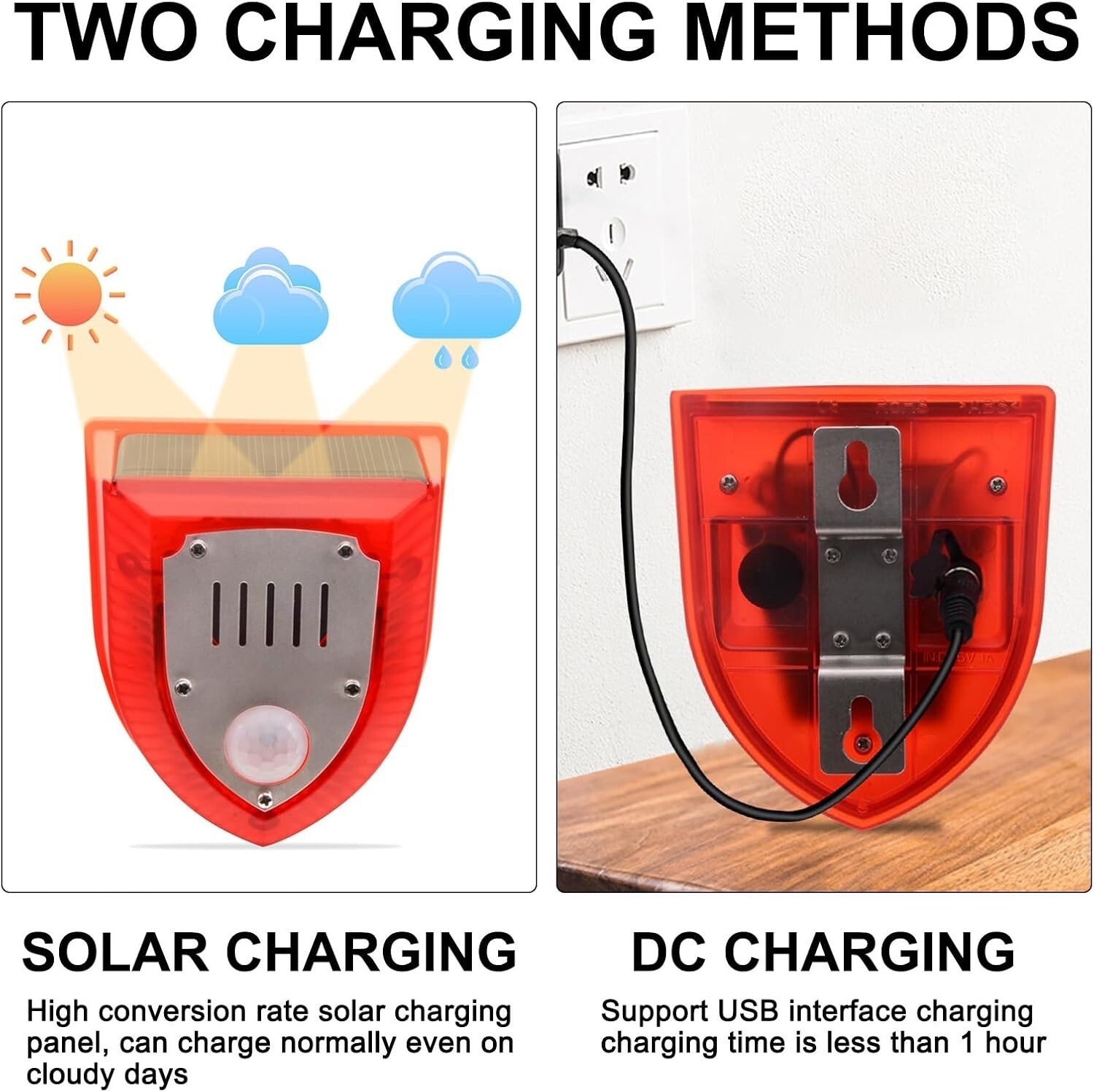 Solar Outdoor Motion Sensor Alarm-129db Dog Barking & Gunshot Sound USB Charge