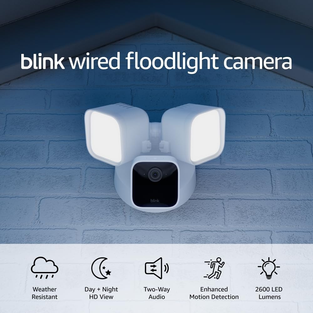 Blink Wired Floodlight Camera – Smart security camera, 2600 lumens, HD WHITE