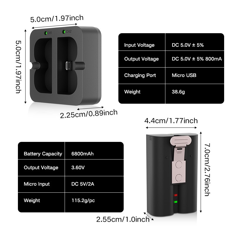 2PCS 6800mAh Replacement Lithium Battery with Charger for Ring-Doorbell Camera
