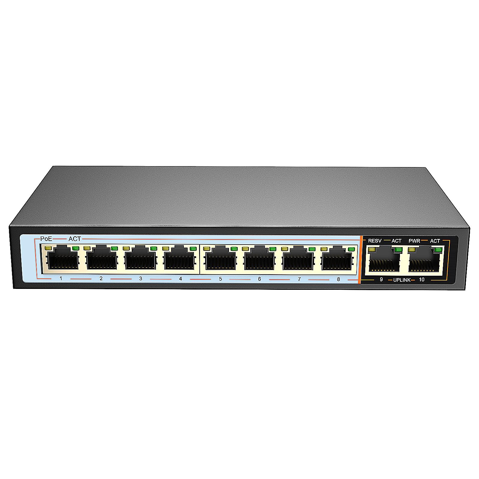 ENS 10 Ports PoE Switch, 8 PoE 120W, 100 Mbps 800 ft, Standard IEEE 802