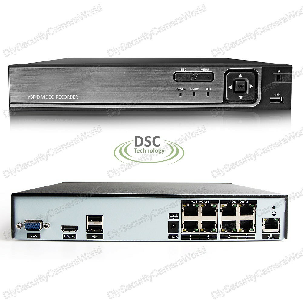 8 Channel NVR with 8 Port PoE, H.265 / H.264 Support IP Up to 8MP, XMEYE APP