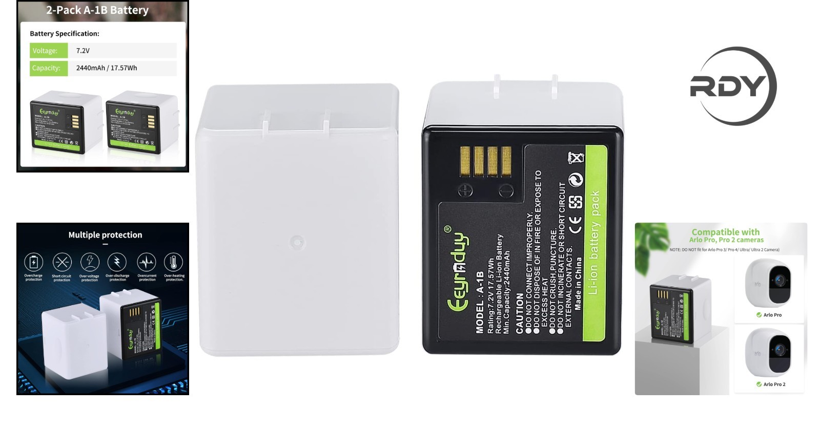 2-Pack A-1B Rechargeable Lithium Battery Replacement for Arlo Pro Cameras