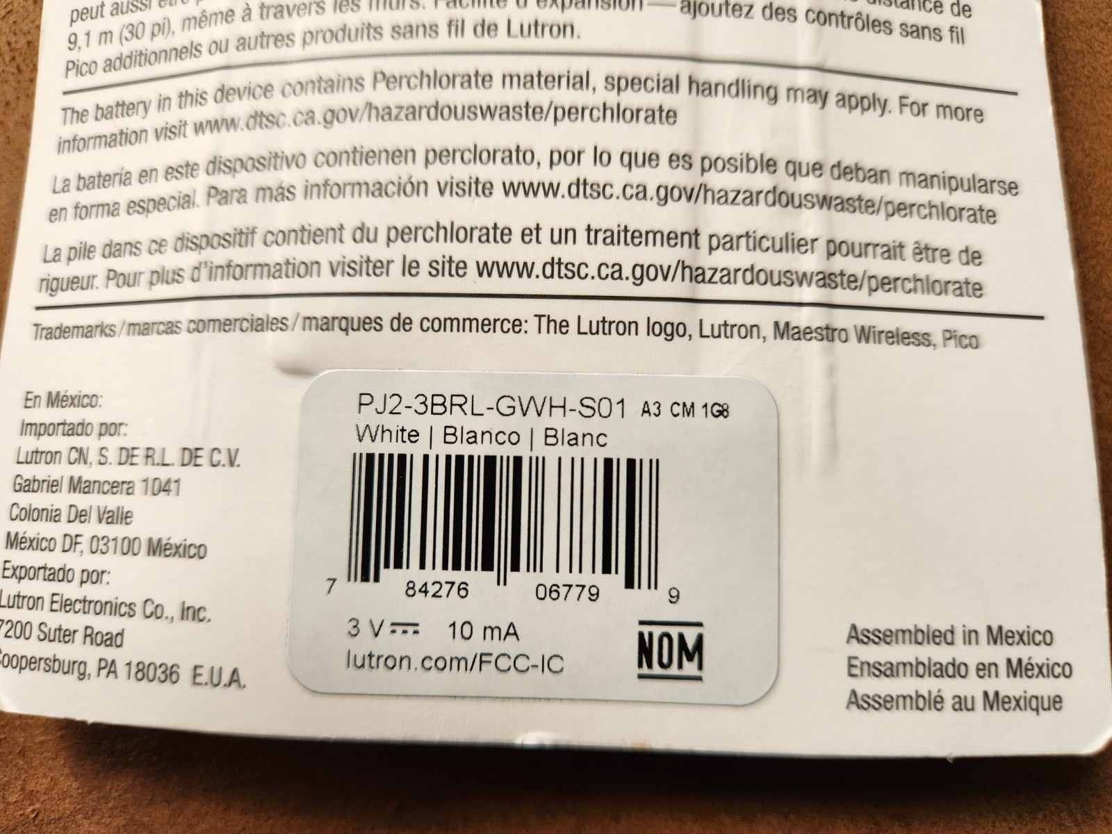 Lutron PJ2-3BRL-GWH Pico Remote Control White