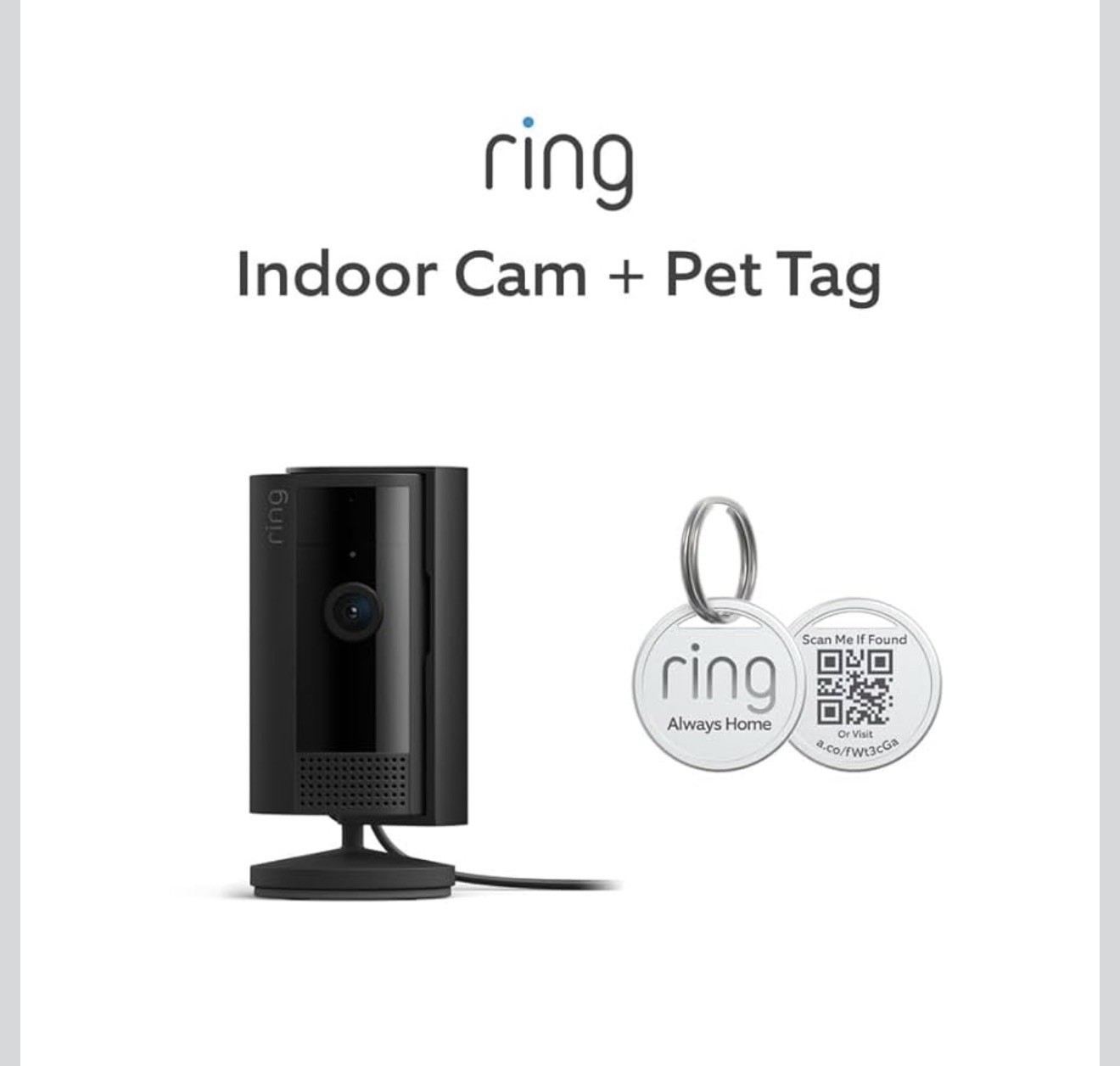 Ring Indoor Cam (2nd Gen), Black with Ring Pet Tag