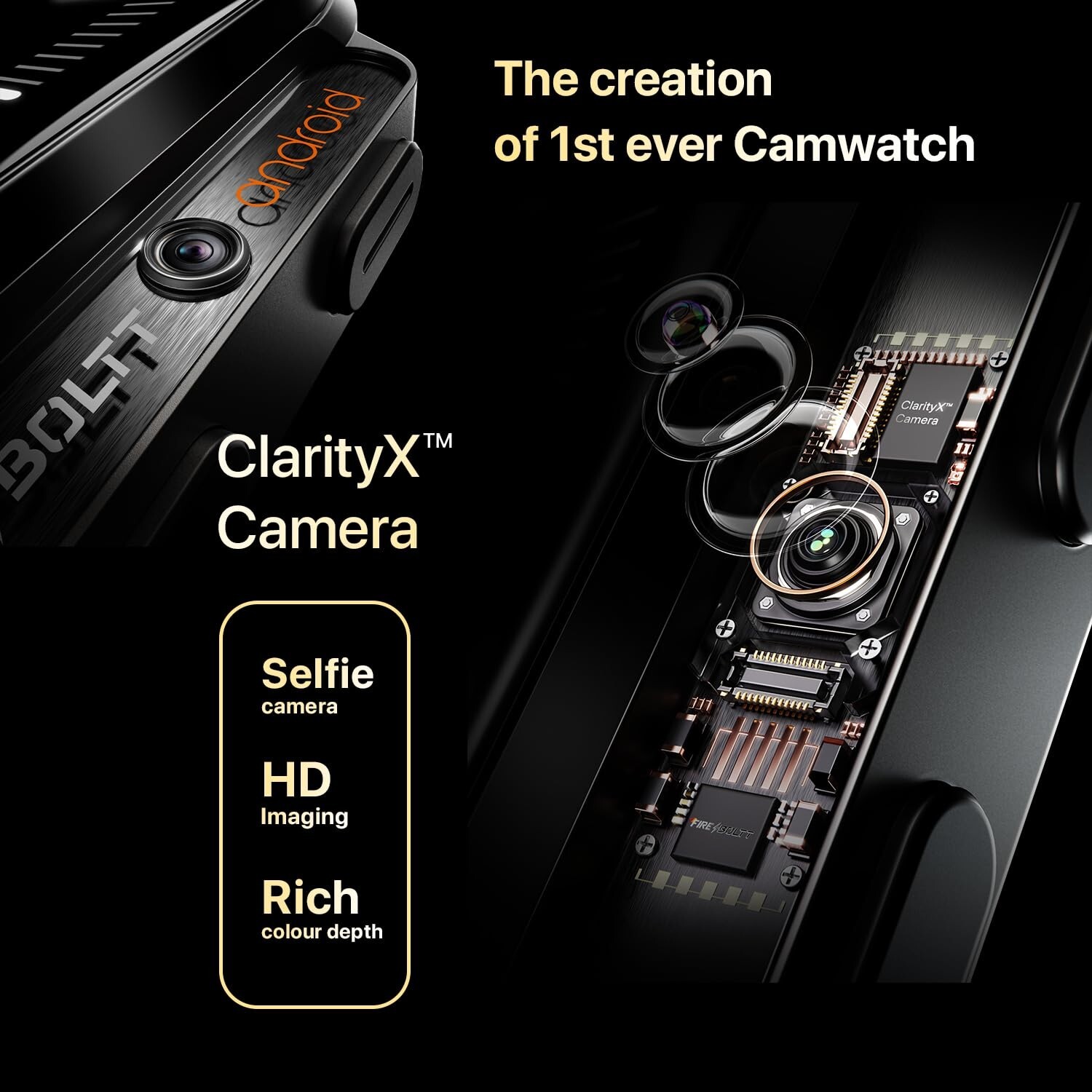 Fire-Boltt Clickk 54.1mm Smart Watch, Selfie Camera, 4G Nano-SIM 2GB/16GB 1000mA