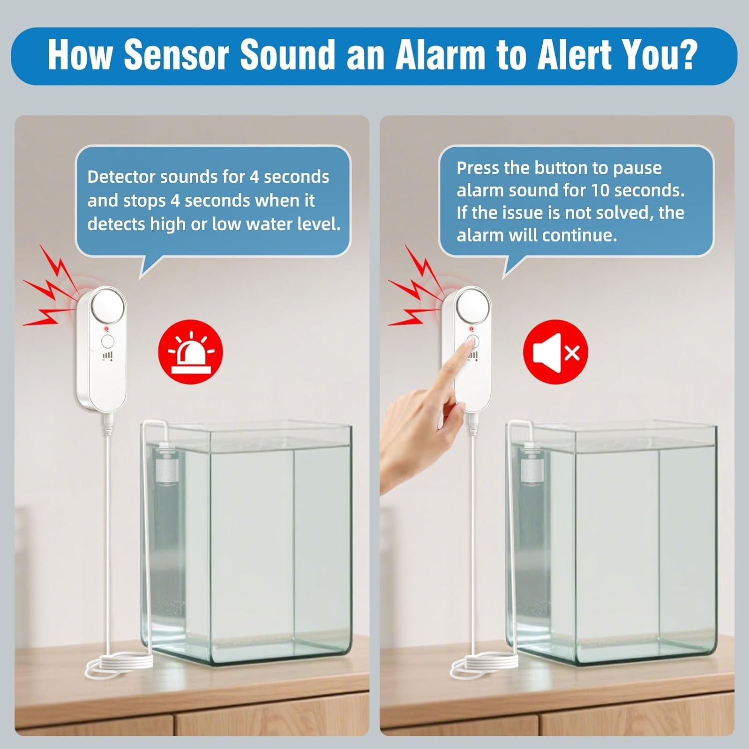 High / Low Water Level Sensor 100 dB Sump Pump Alarm, Water Level Detector wi…