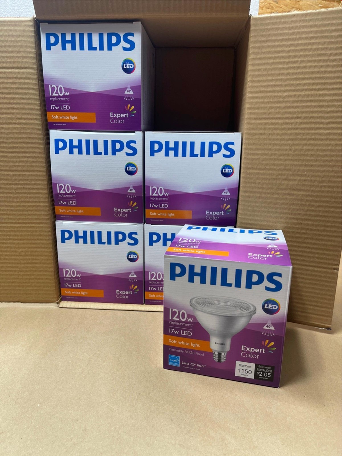 6x Lot Philips 120W Replacement Dimmable PAR38 LED Floodlight Expert Color