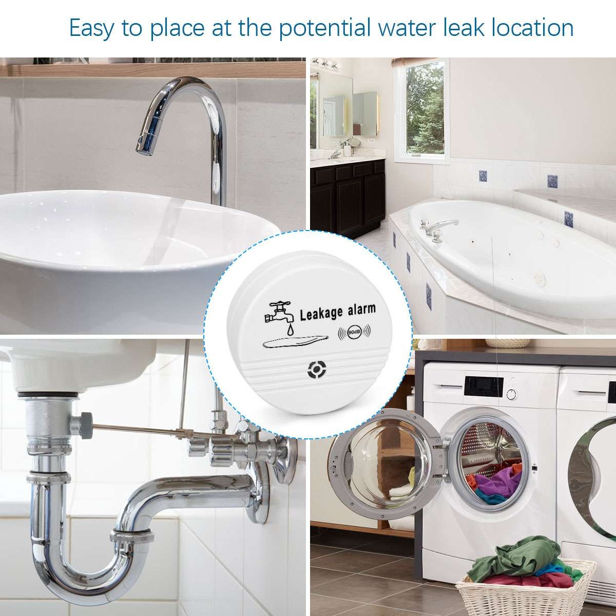 Water Leak Alarm Detector, 90dB Loud Alert Water Sensor, Home Security Alert