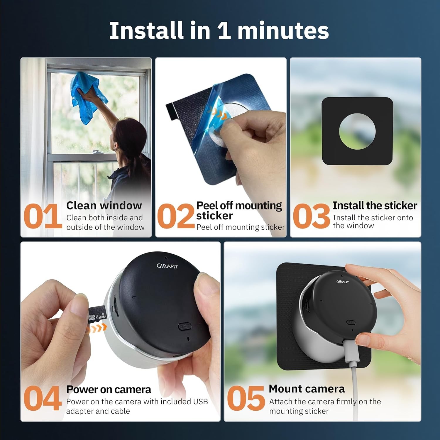 Girafit 2K 3MP Window Security Camera WiFi Outdoor AI Night Vision