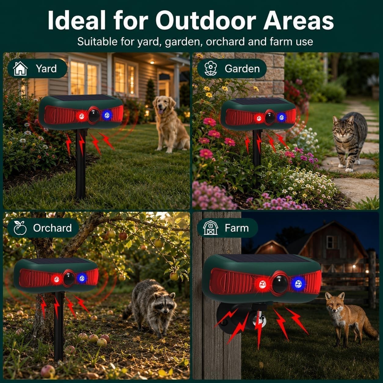 Outdoor Solar-Powered Motion Sensor Alarm with 13 Sounds & Red/Blue Strobe Light