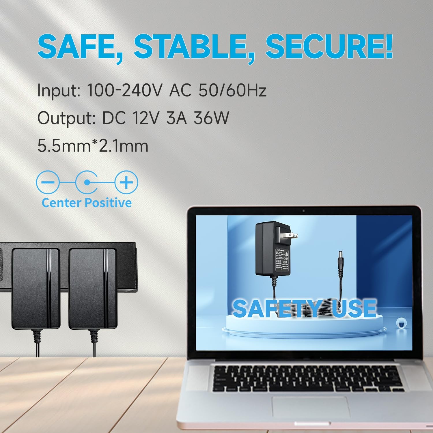 12V 3A Power Supply Adapter, 3000mA 36W AC DC Switching Adapter, 12V 500mA 1A…