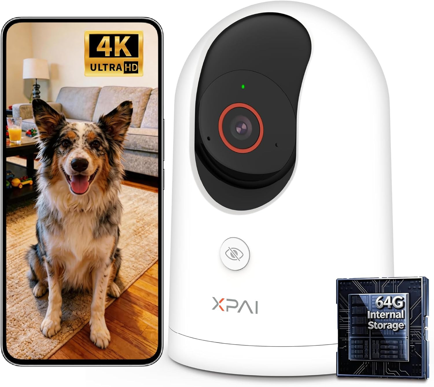 4K UHD Indoor Camera, 64G Built-In Storage No Subscription,Pet Camera Indoor wit