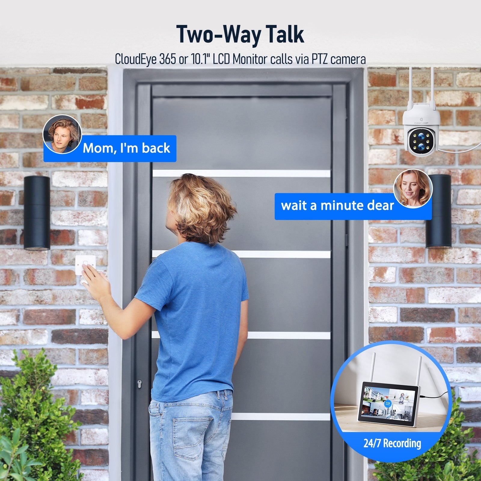 CAMCAMP Wireless Security Camera System Outdoor with 10.1″ LCD Monitor Dual Lens