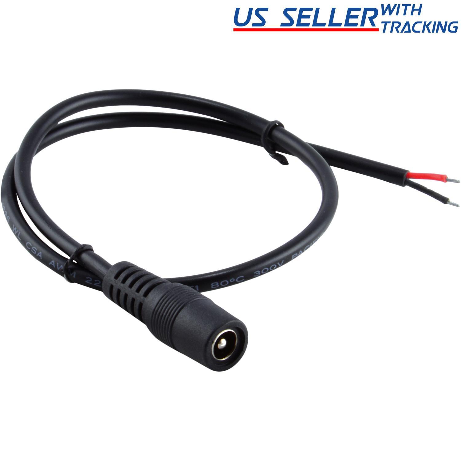 2x DC Power Jack Adapter Plug Female Pigtails 5.5mm x 2.1mm 30cm/12in 12V Port