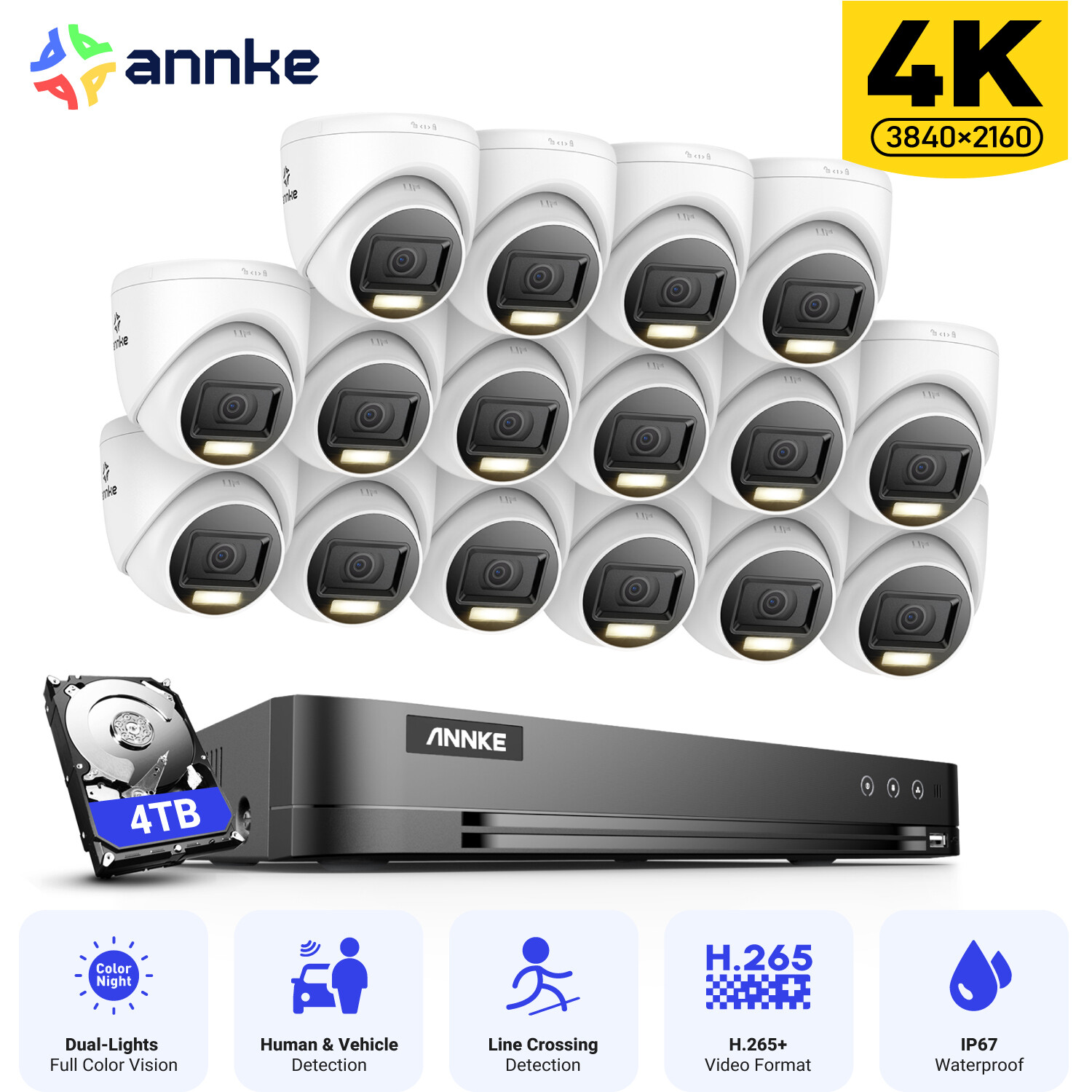 ANNKE 4K TVI Security Camera System 8MP 16CH DVR Color Night Vision Outdoor AI