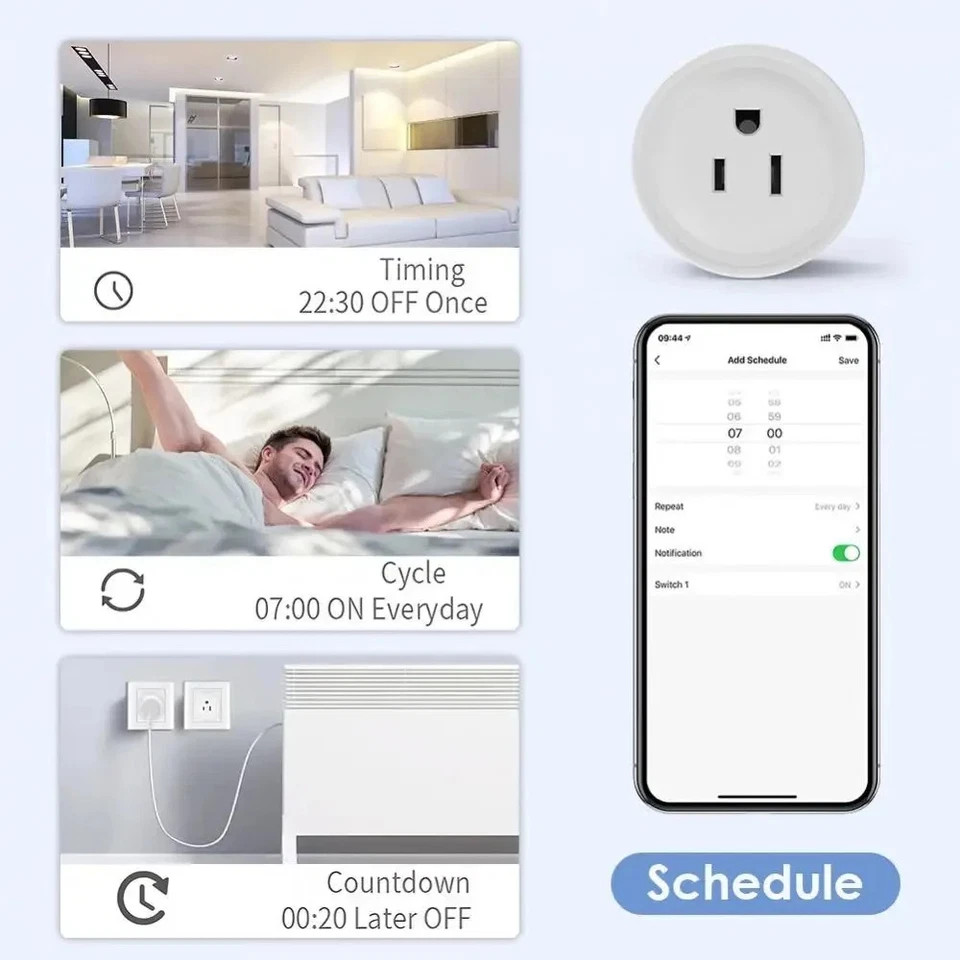 Tuya 10A Smart WiFi Plug US Outlet App Remote Works with Alexa Google