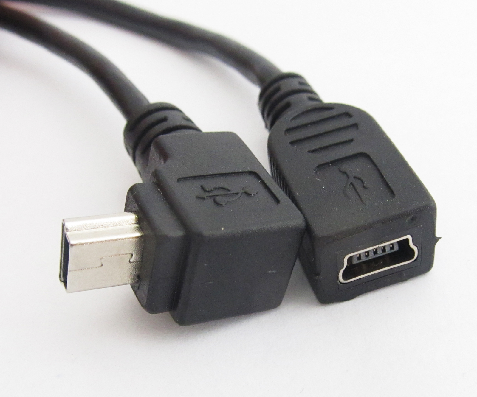 4pcs 1FT USB B Type Mini 5pin Male To Female Right Angle UP Direction Cable Cord