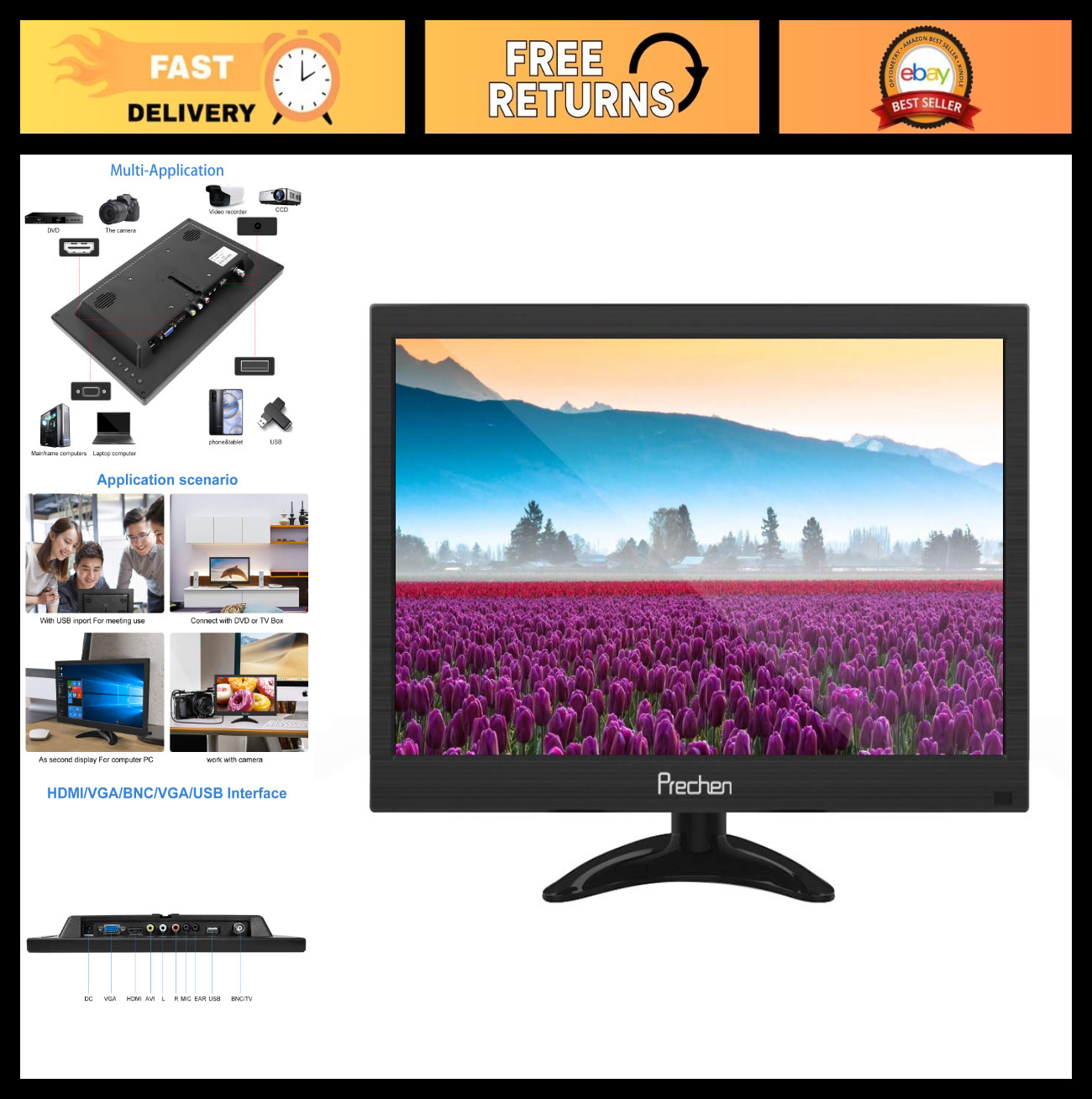 11.6″ Security Monitor – HDMI VGA AV BNC Input, 1366×768 Display for CCTV DVR