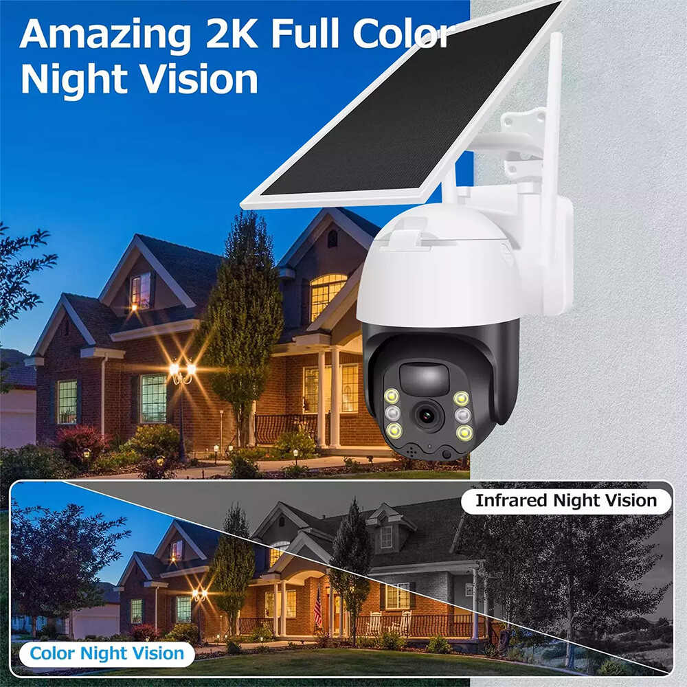 4 Pack WiFi6 Solar Battery Powered Wireless Security Camera Sys Outdoor 3MP PTZ