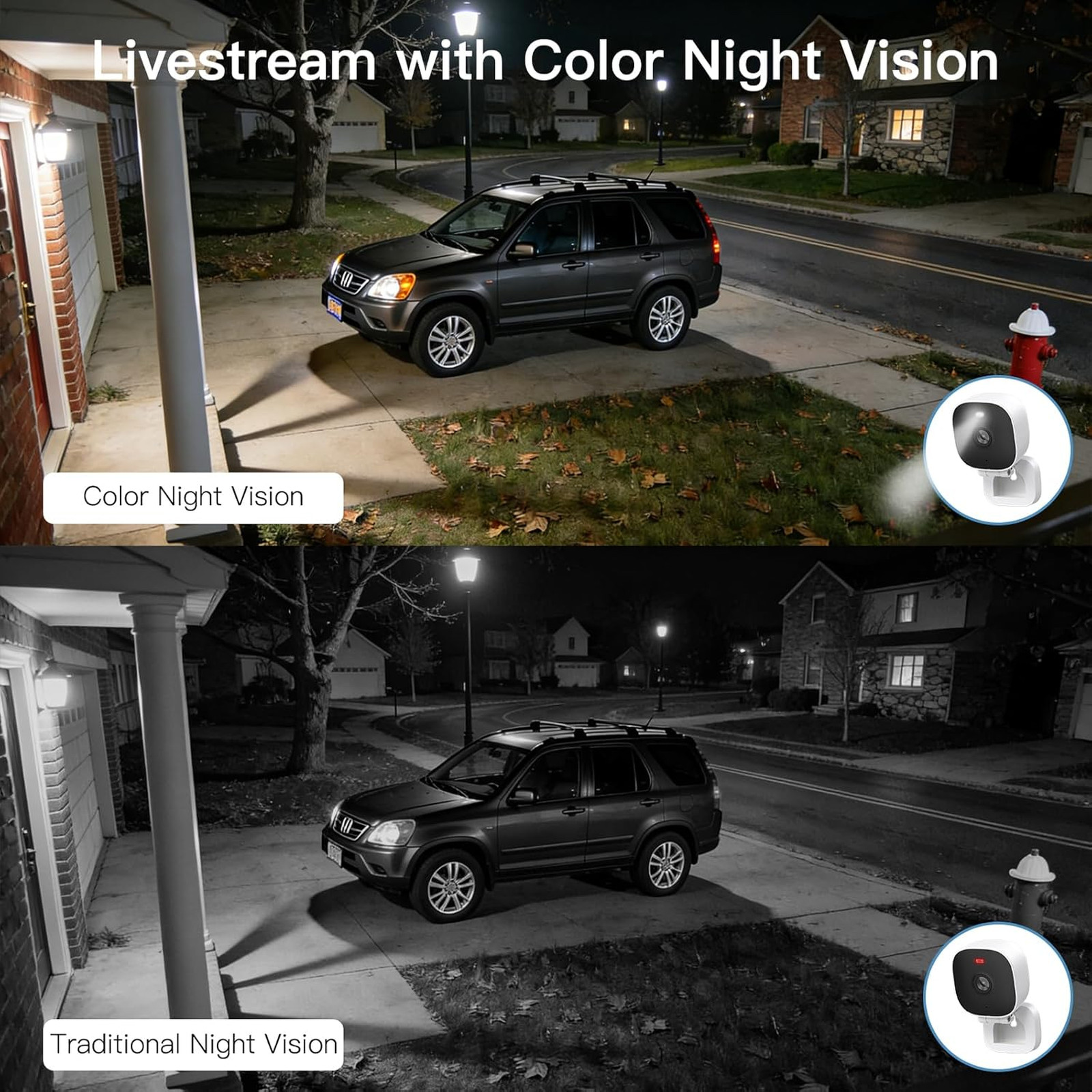 Outdoor Security Camera 2.5K Color Night Vision Motion Detection Spotlights IP66