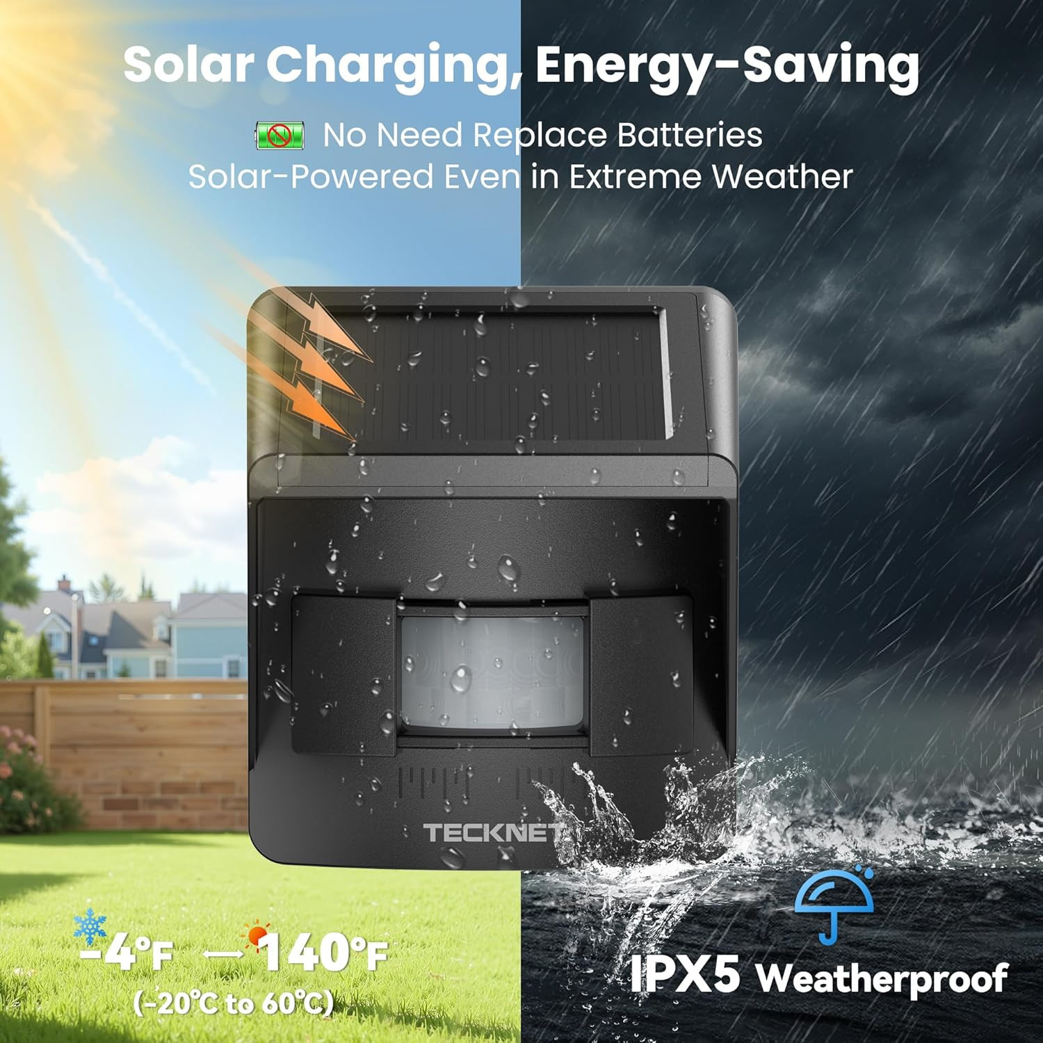 Solar Wireless Driveway Alarm – 2600FT Range, 36 Melodies, 4 Zones, Weatherproof