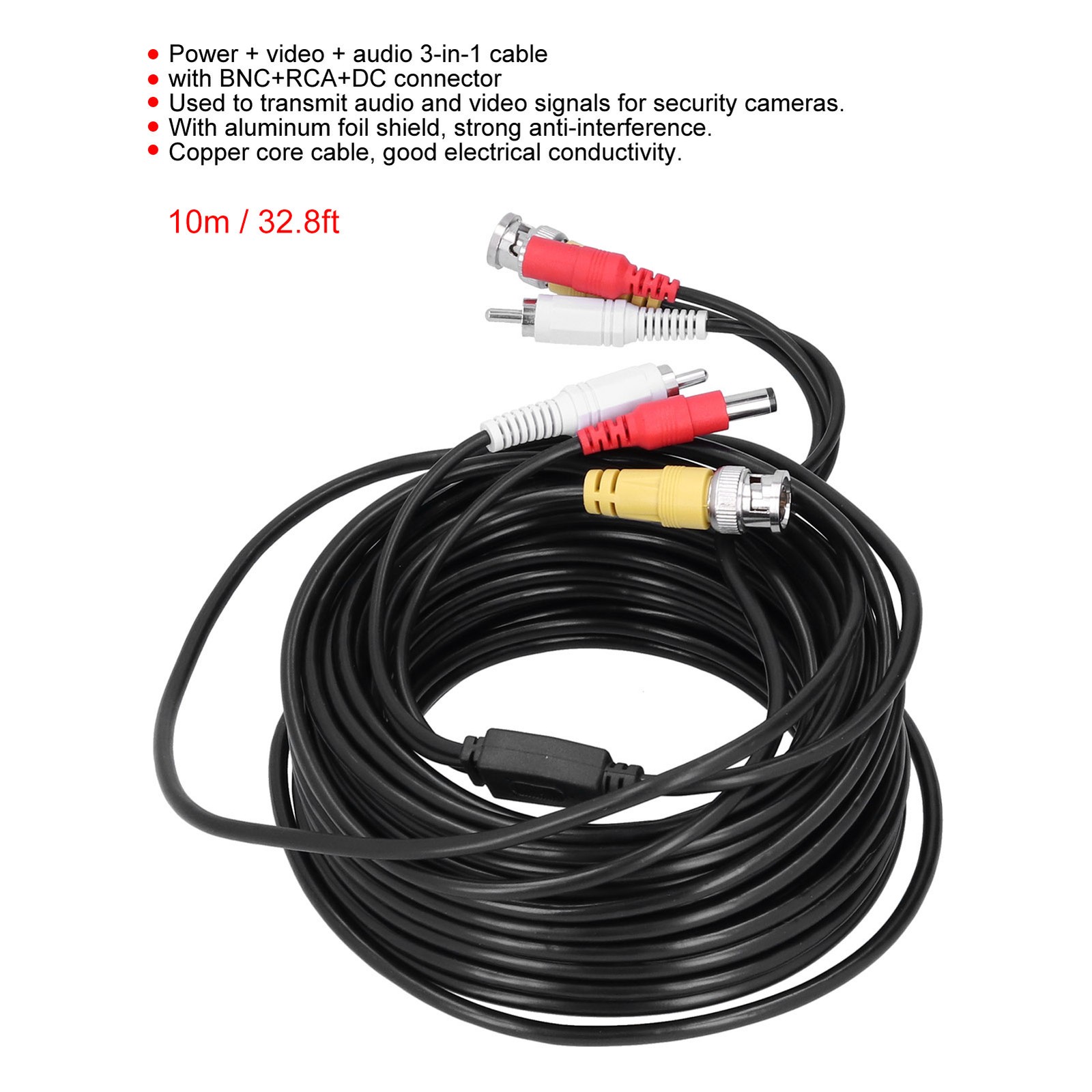 Hot 10-30m BNC DC Video Audio Power Cable Cord Wire For CCTV Security Camera DVR