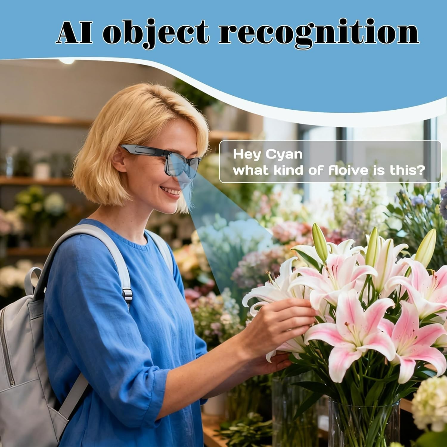 AI Smart Glasses with Voice Assistant, 8MP HD Camera Glasses, 1080P Video